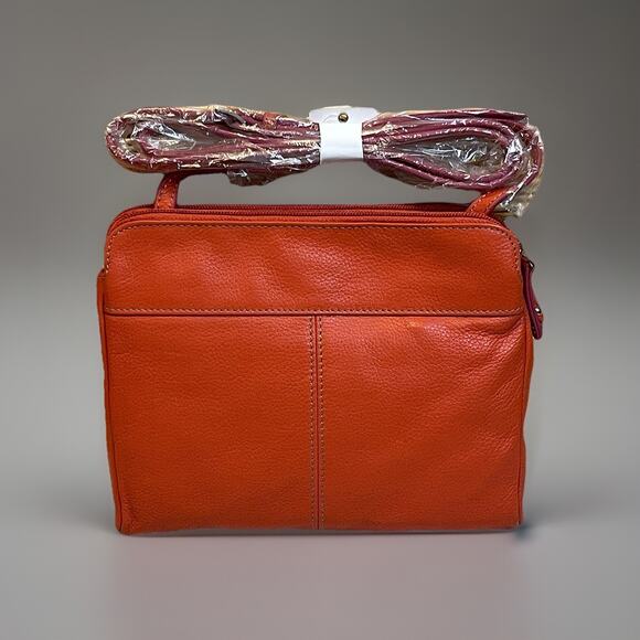 Tignanello Organizer Crossbody Poppy Orange Leather Soft Pebble Handbag New - Picture 2 of 10